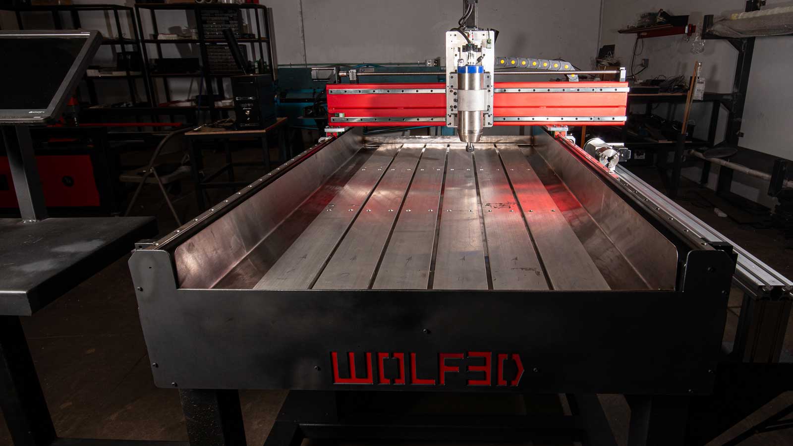 Wolfed cnc machine in a workshop.