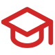 Icono de un birrete de graduación con contorno rojo sobre fondo blanco.