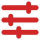 Tres controles deslizantes rojos horizontales con tiradores circulares están alineados verticalmente sobre un fondo gris claro.
